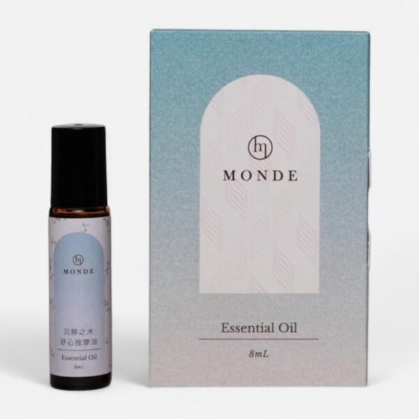 MONDE 沉靜之木舒心按摩油 8mL 滾珠瓶與外盒